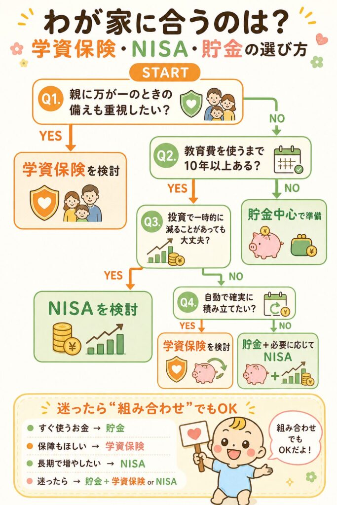 学資保険とNISAのどちらが向いているか診断するフローチャート
