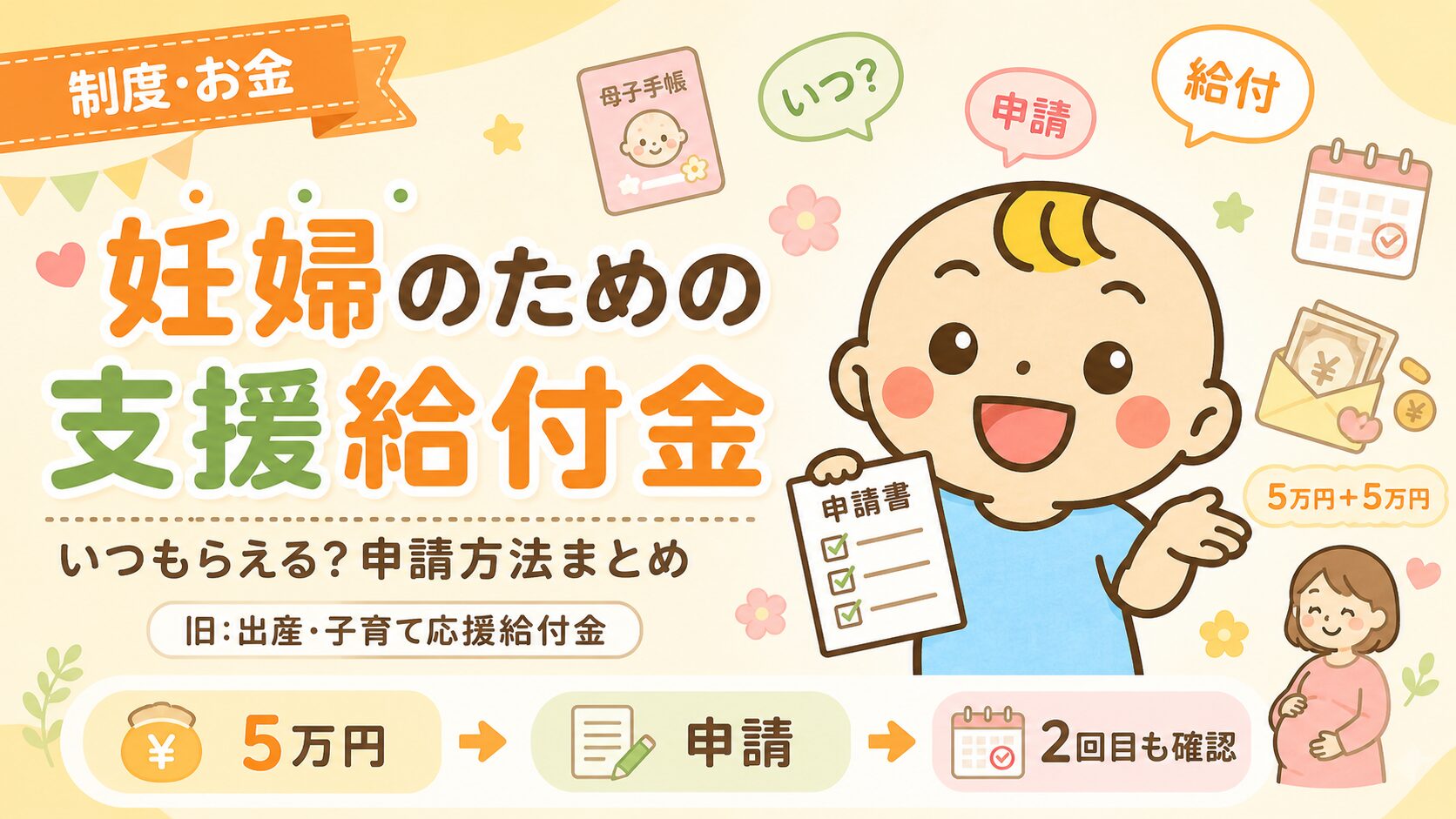 妊婦のための支援給付金の金額や申請方法を解説するベビすけナビのアイキャッチ画像