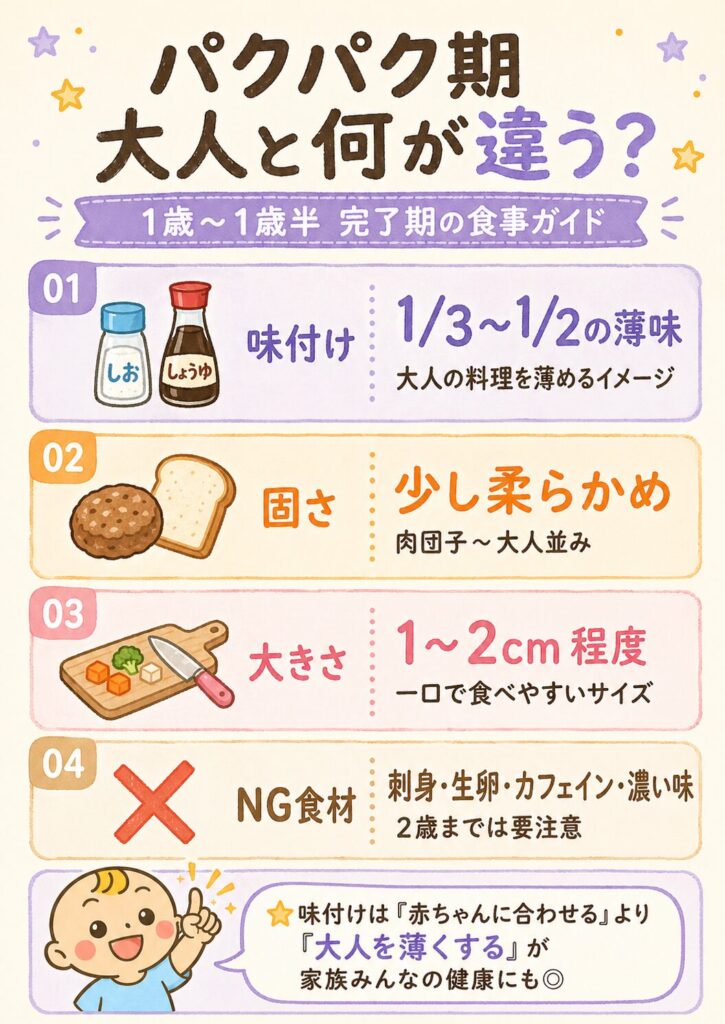 パクパク期の食事と大人の食事の違い 味付け固さ大きさNG食材の4つのポイント