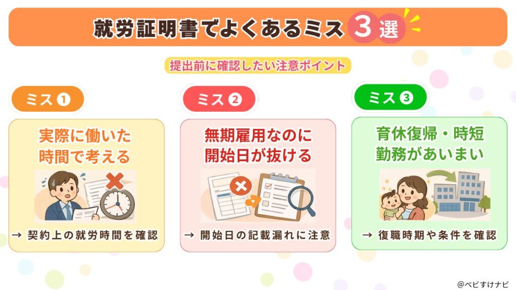 就労証明書でよくあるミス3選をまとめた図解