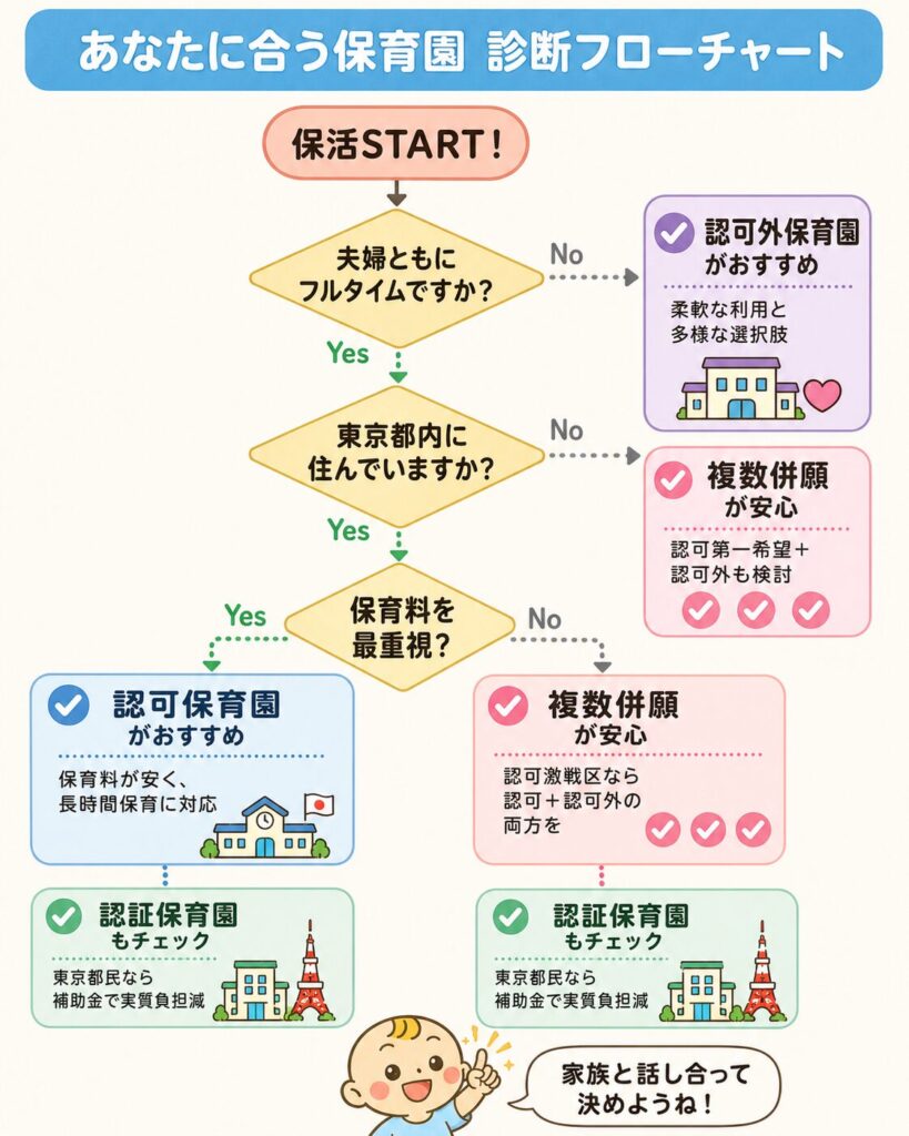 家庭タイプ別に最適な保育園を選ぶフローチャート