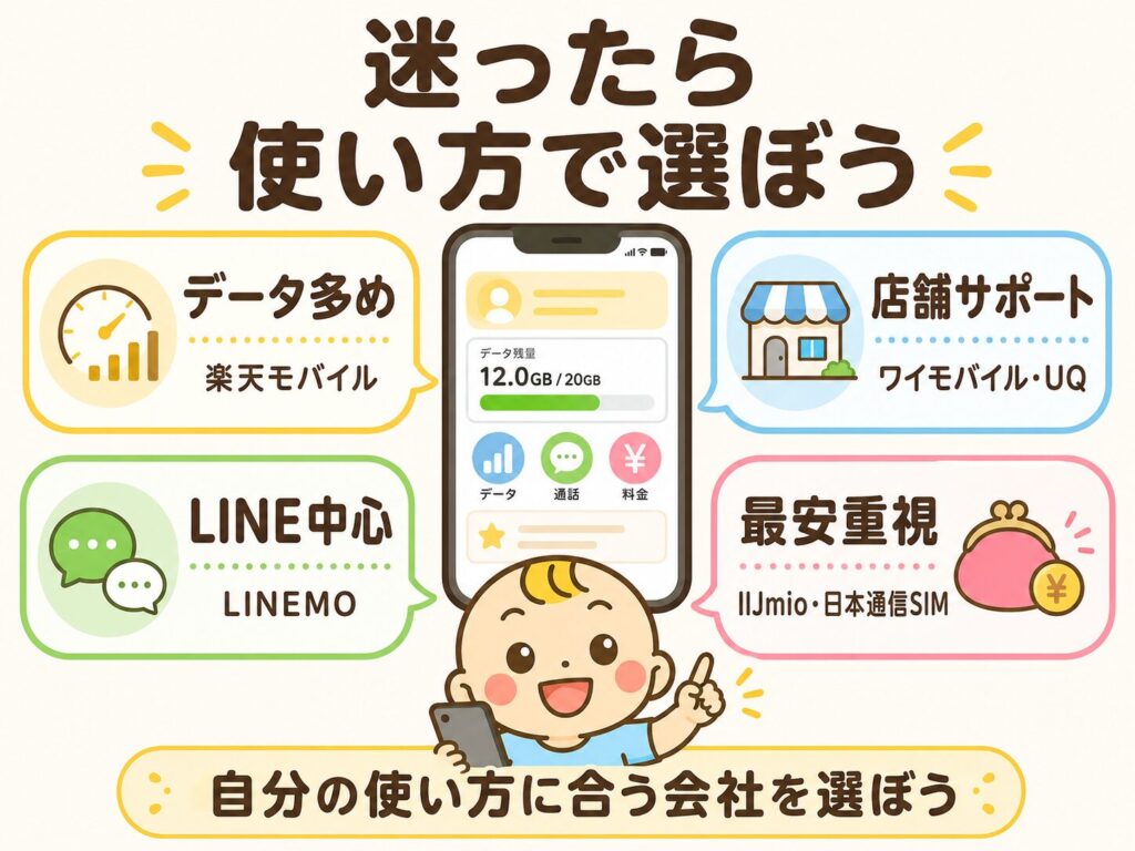 格安SIMを使い方別に選ぶための比較図解