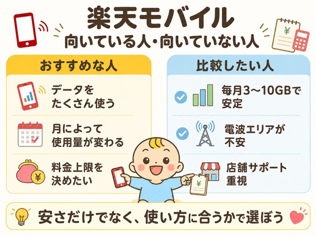 楽天モバイルがおすすめな人と比較したい人をまとめた図解