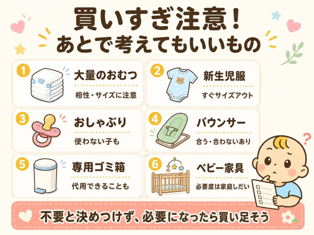 出産準備で買いすぎに注意したいアイテムをまとめた図解