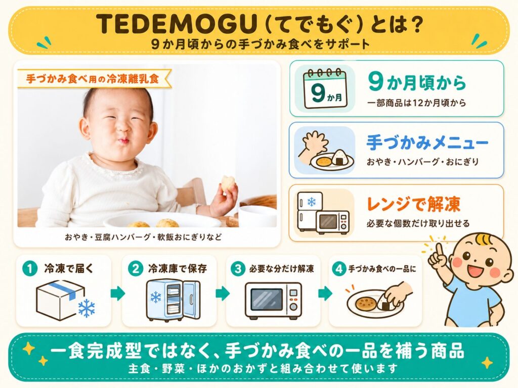 TEDEMOGUの対象月齢・商品タイプ・使い方をまとめたサービス概要