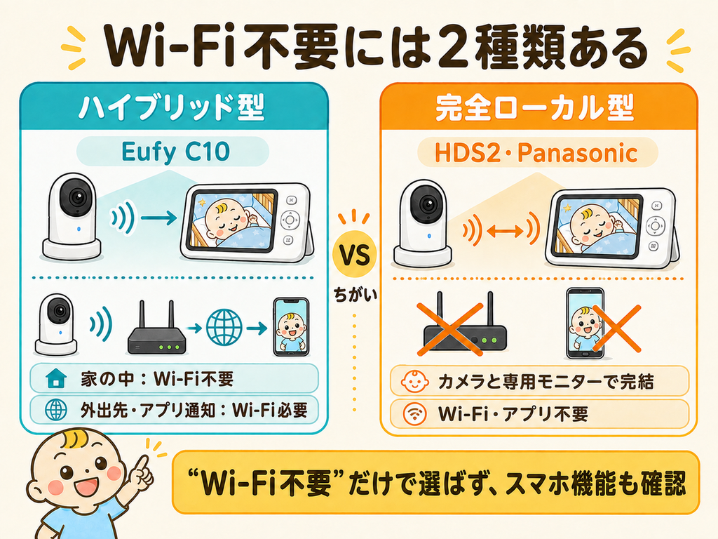 Eufy C10とHDS2・Panasonic KX-HC705のWi-Fi接続の違い。Eufyのスマホ機能にはWi-Fiが必要