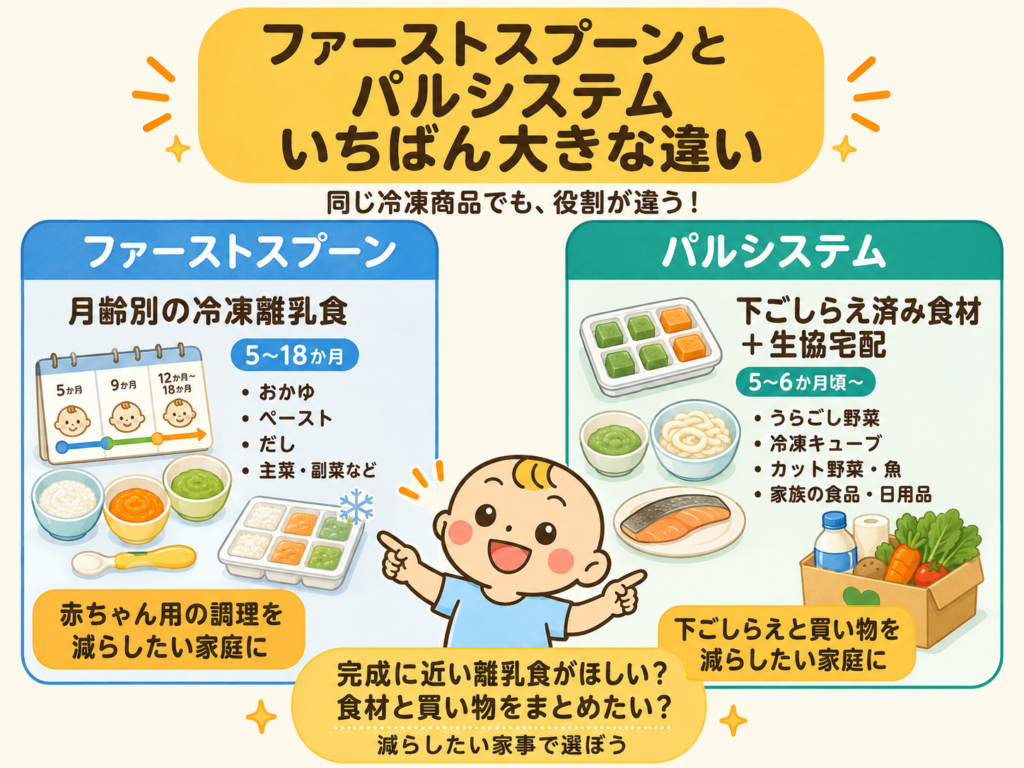 ファーストスプーンの月齢別冷凍離乳食とパルシステムの下ごしらえ済み食材の違い