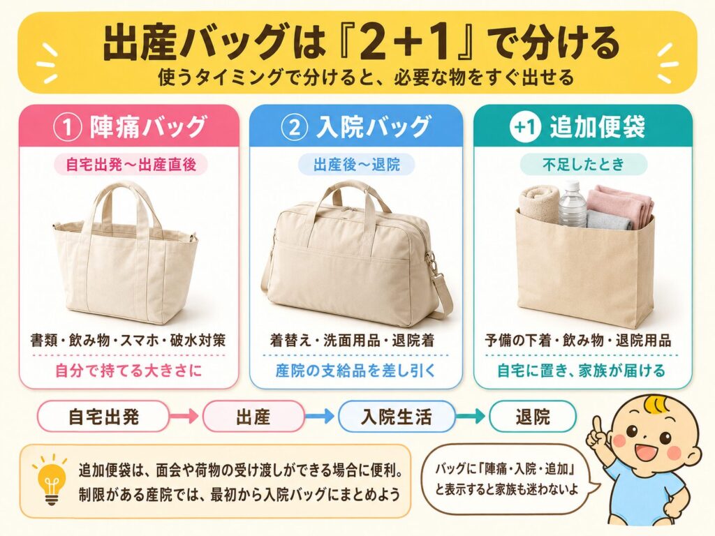 陣痛バッグ・入院バッグ・追加便袋の違いと使う時期