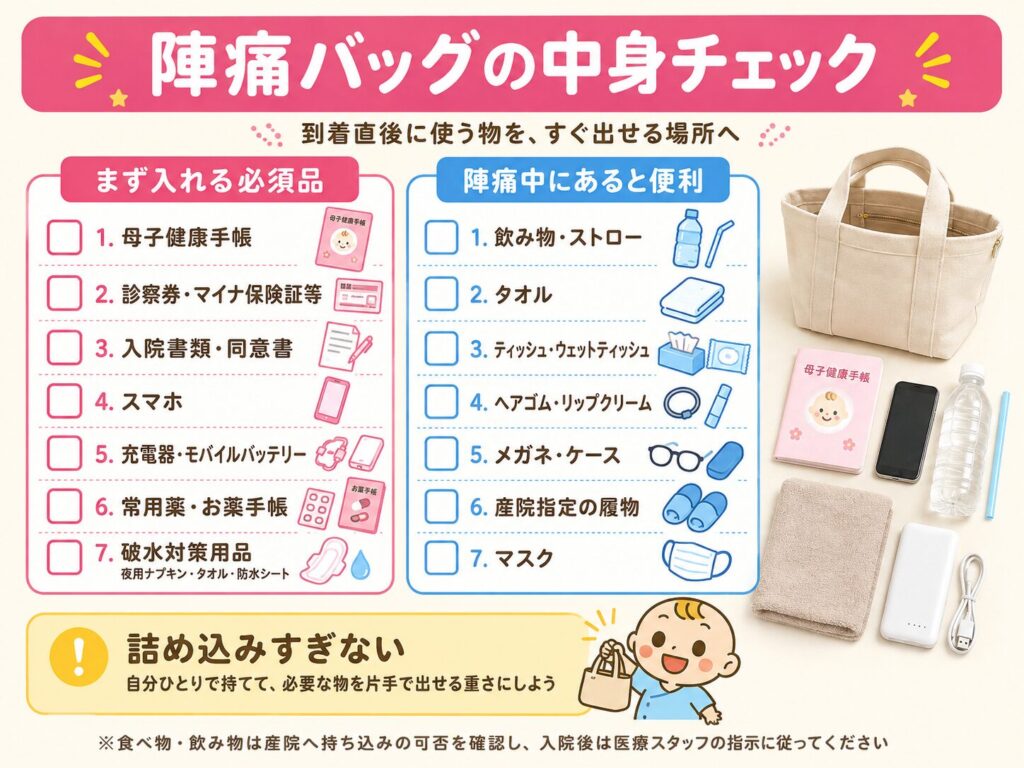 陣痛バッグに入れる必須品と便利な持ち物チェックリスト