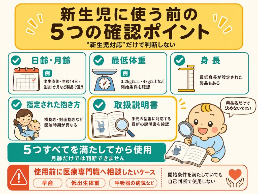 新生児にスリングや抱っこ紐を使う前の5つの確認ポイント
