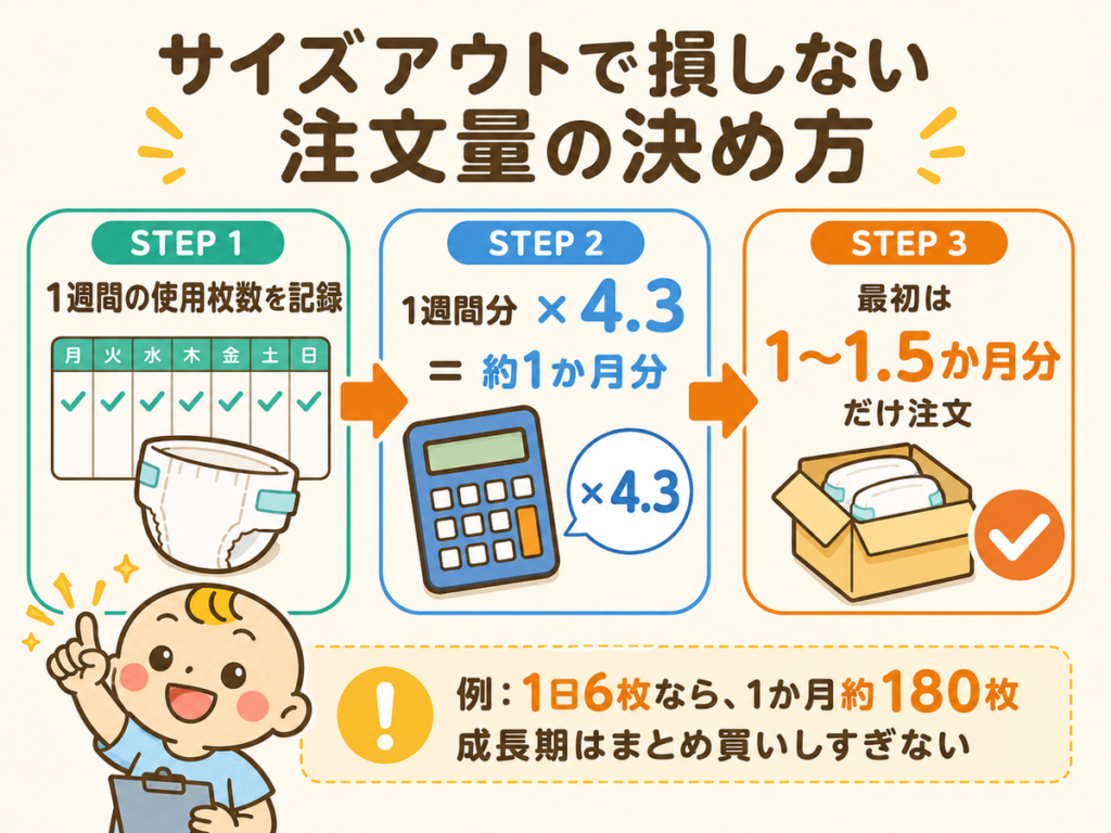 おむつのサイズアウトを防ぐ注文量の決め方3ステップ