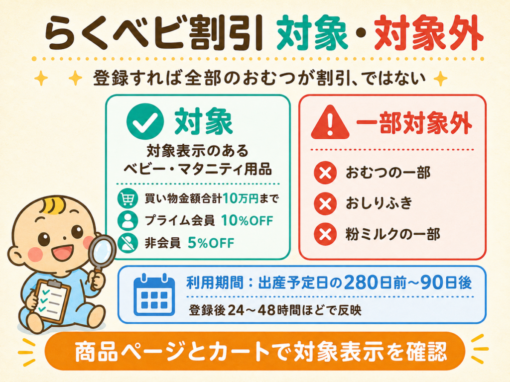 らくベビ割引の対象商品と一部対象外商品