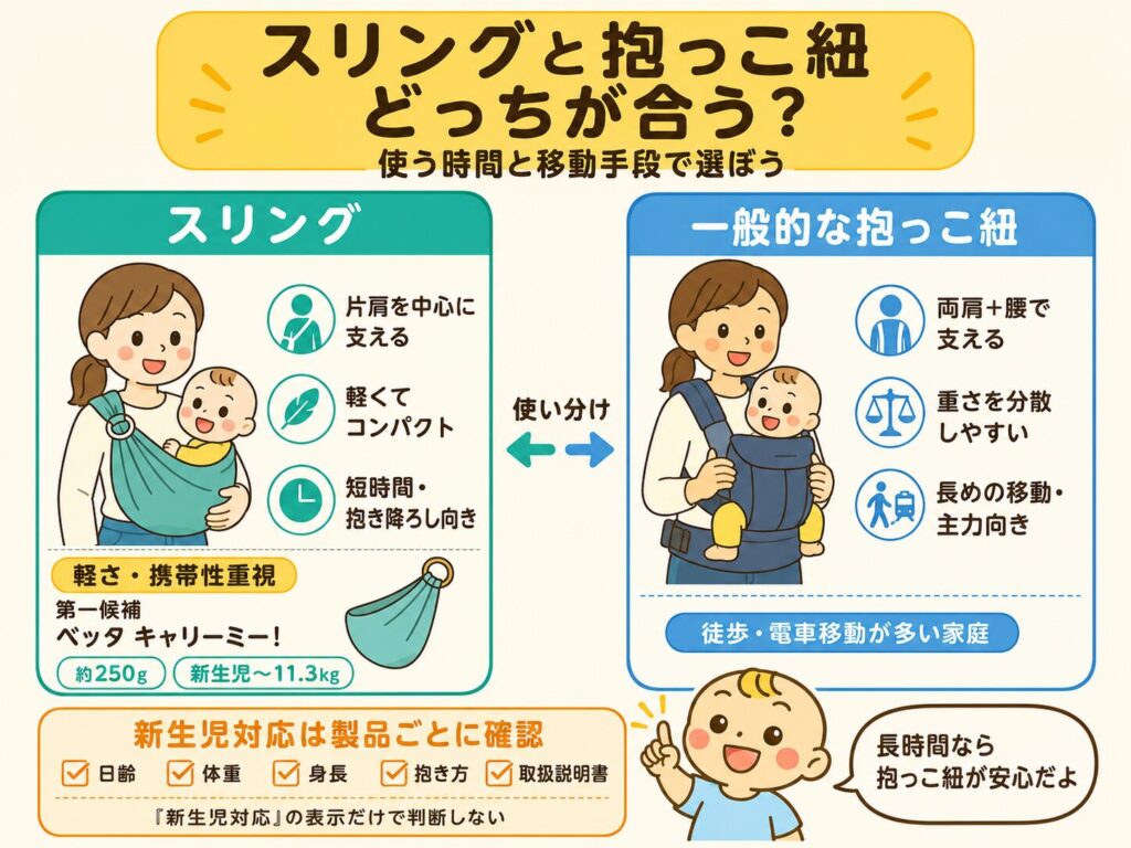 スリングと抱っこ紐の違いと向いている使い方