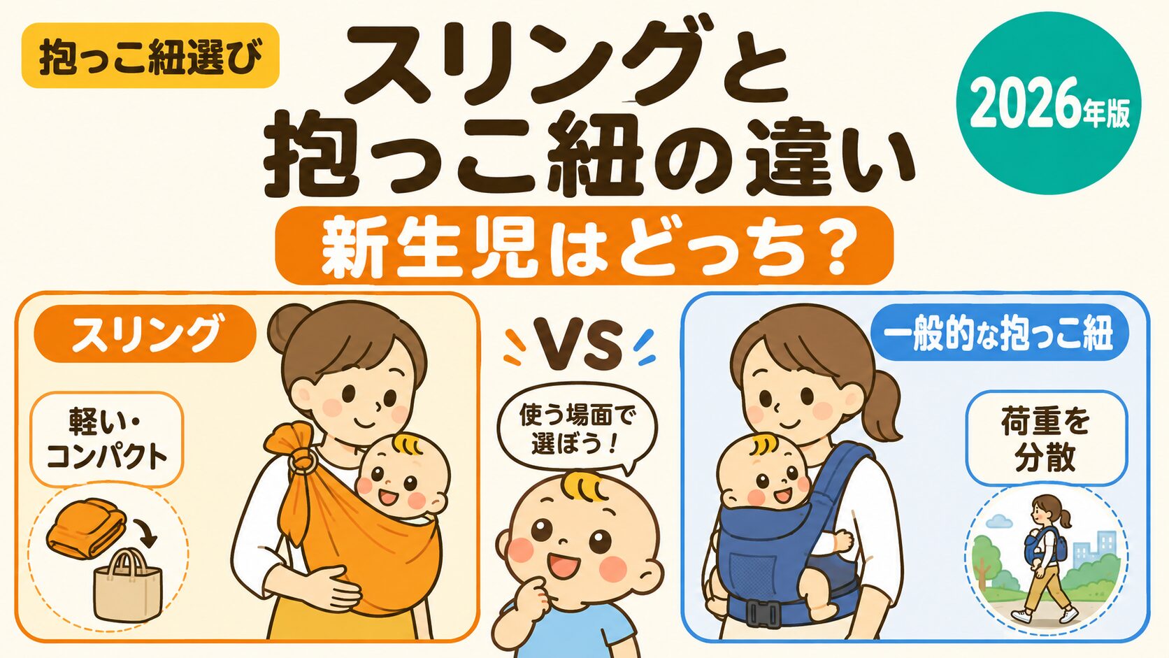 スリングと抱っこ紐の違い・新生児の選び方と安全な使い方【2026年版】