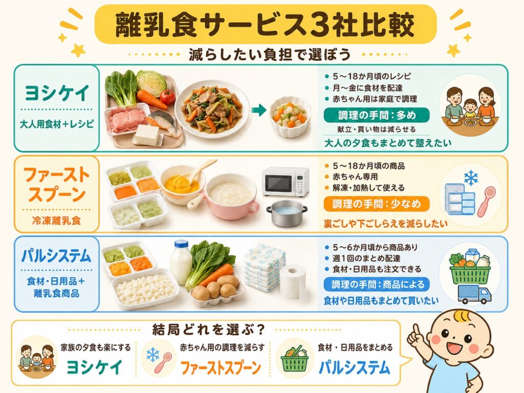 ヨシケイ・ファーストスプーン・パルシステムの離乳食サービス比較