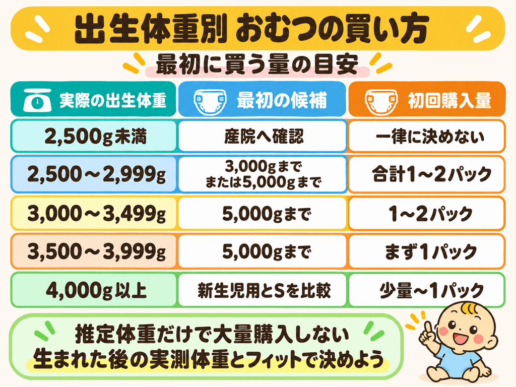 出生体重別に見る新生児用おむつの初回購入量