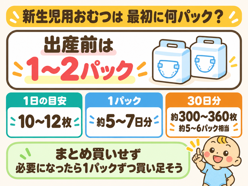 新生児用おむつの初回購入量は1〜2パックが目安
