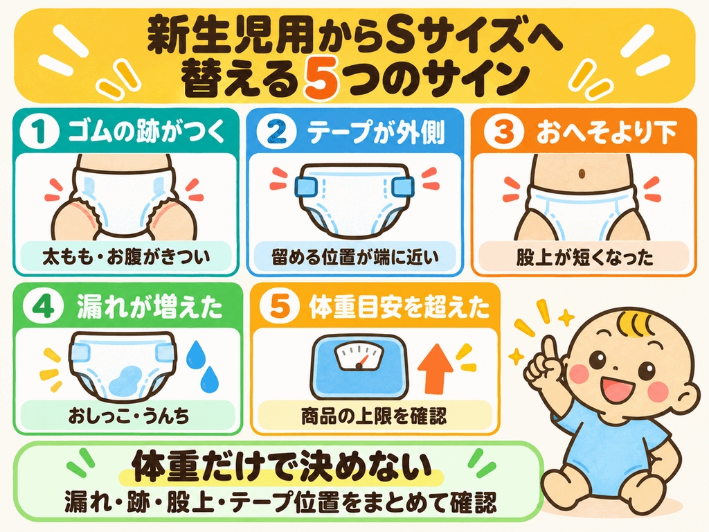 新生児用おむつからSサイズへ替える5つのサイン