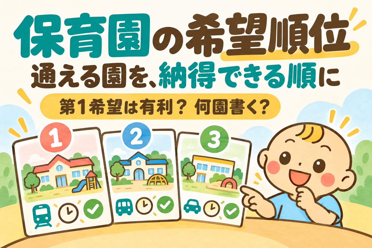 保育園の希望順位を、通える園と家庭の優先条件から決める方法。第1希望の扱いと希望園数も確認する。